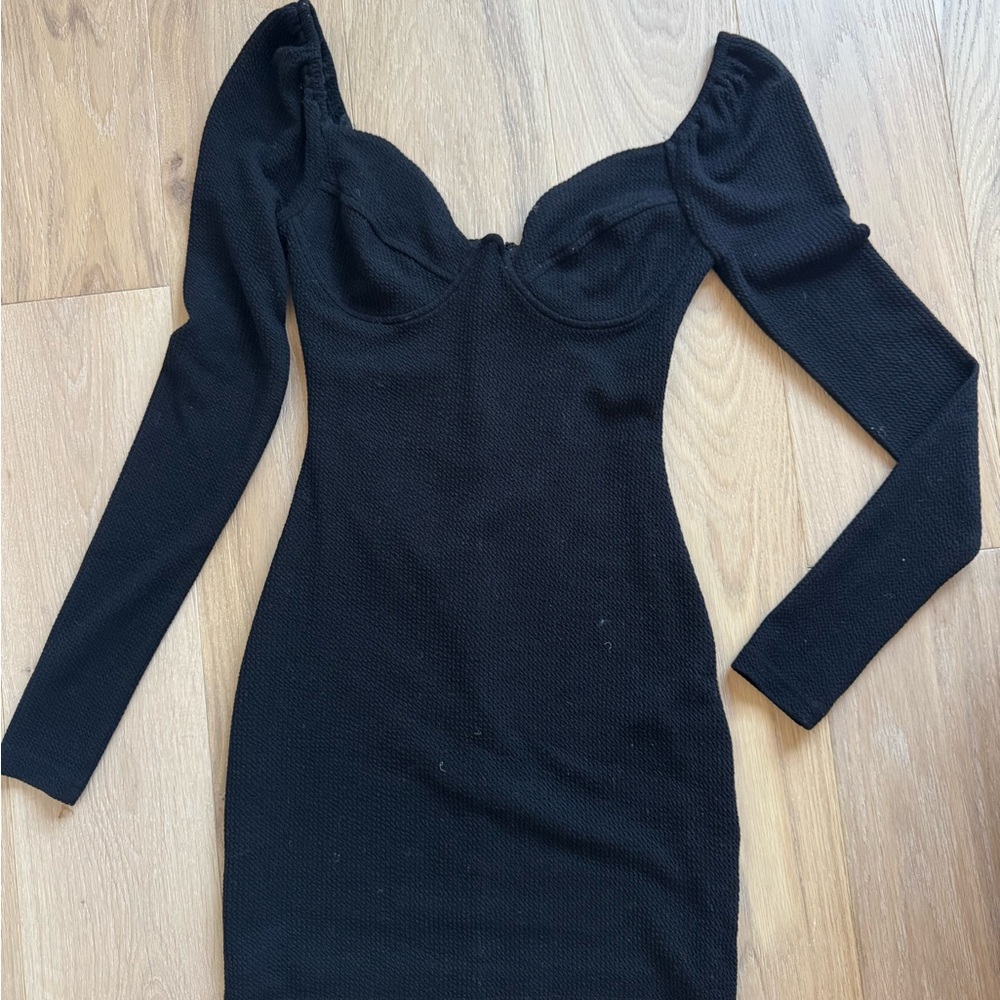 Black Puff Sleeve Sweetheart Bodycon Dress